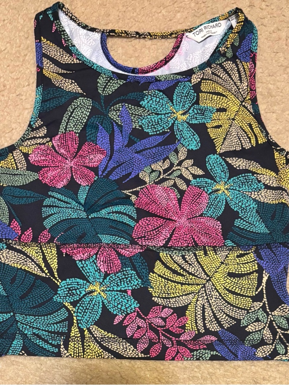 Tori Richard Black Tropical Floral Sleeveless Top